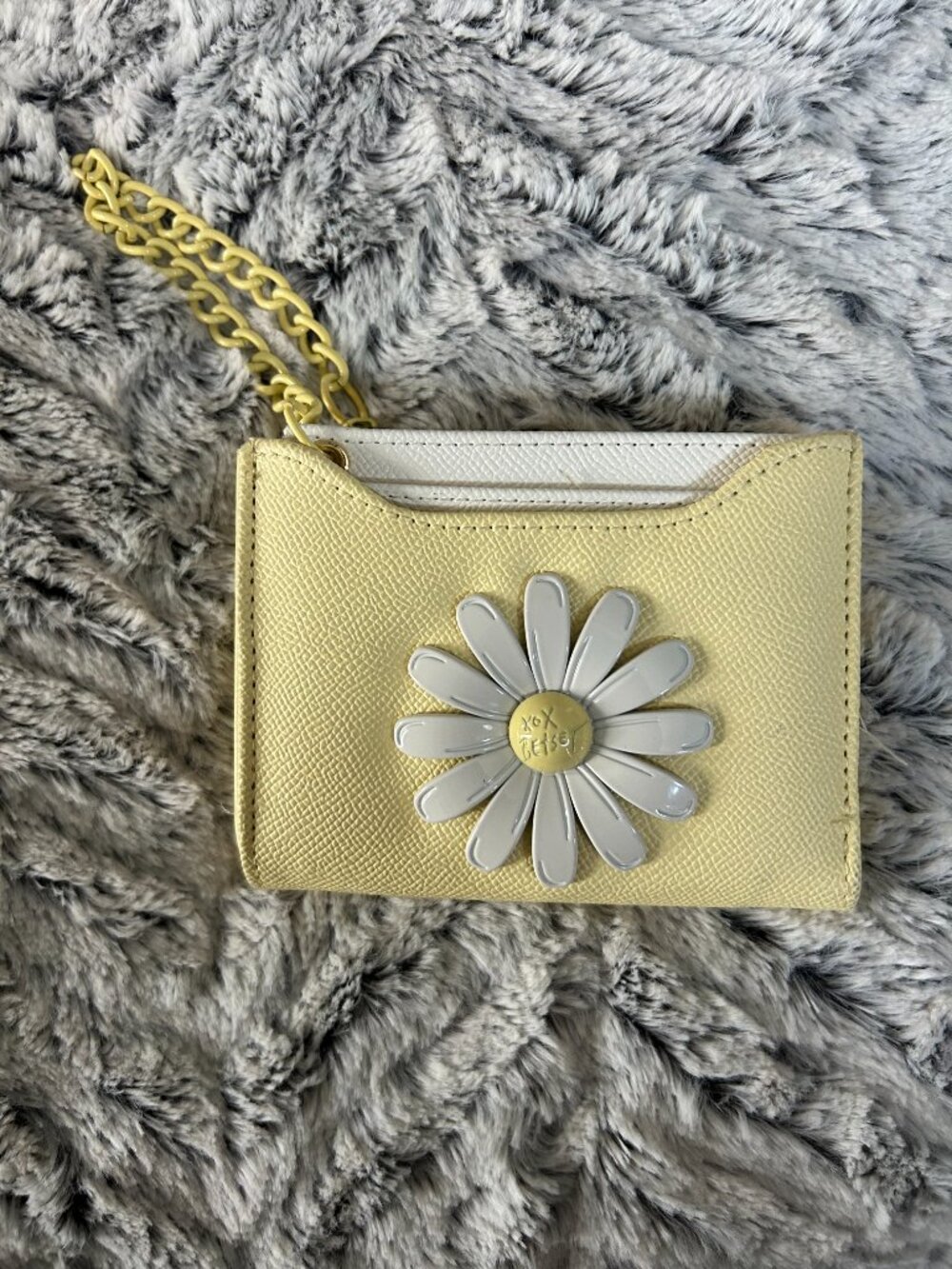 Betsey Johnson XOXO Daisy Yellow Card Holder Wallet Coin Purse w/ Chain